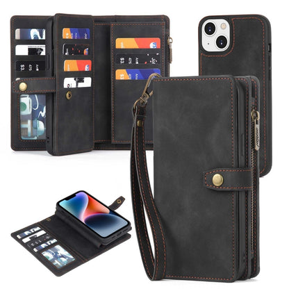 For iPhone 14 Zipper Wallet Detachable MagSafe Leather Phone Case(Black) - iPhone 14 Cases by buy2fix | Online Shopping UK | buy2fix