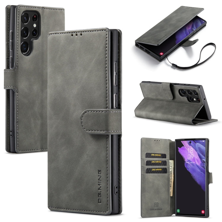 For Samsung Galaxy S23 Ultra 5G DG.MING Retro Oil Edge Flip Leather Phone Case(Grey) - Galaxy S23 Ultra 5G Cases by DG.MING | Online Shopping UK | buy2fix