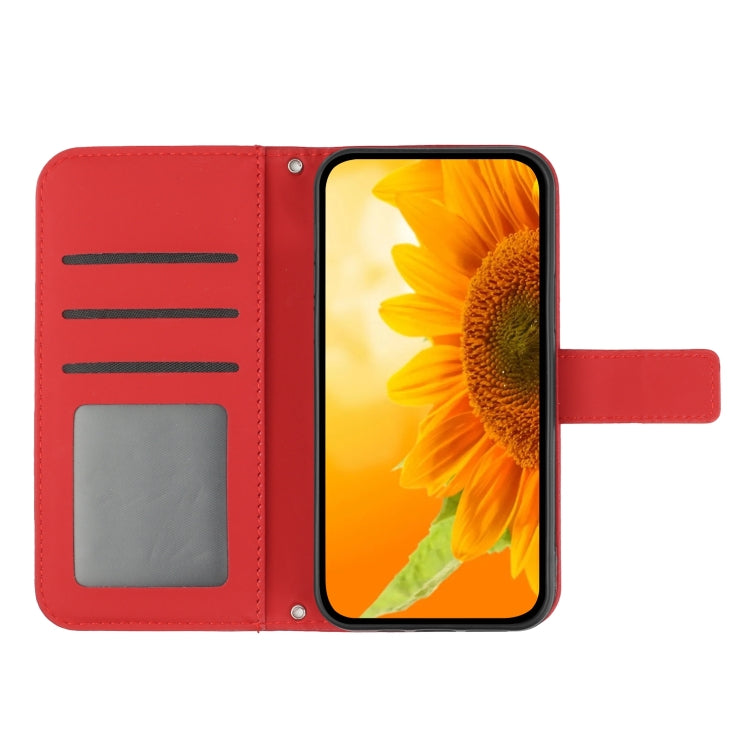 For Xiaomi Redmi 12 5G Skin Feel Sun Flower Embossed Flip Leather Phone Case with Lanyard(Red) - Xiaomi Cases by buy2fix | Online Shopping UK | buy2fix