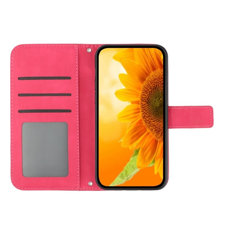 For Xiaomi 13T / 13T Pro Skin Feel Sun Flower Embossed Flip Leather Phone Case with Lanyard(Rose Red) - Xiaomi Cases by buy2fix | Online Shopping UK | buy2fix