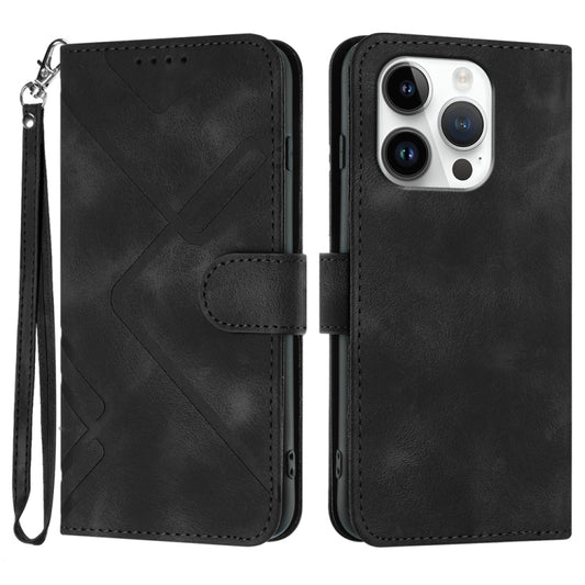 For iPhone 16 Pro Line Pattern Skin Feel Leather Phone Case(Black) - iPhone 16 Pro Cases by buy2fix | Online Shopping UK | buy2fix