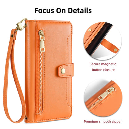 For Xiaomi Redmi Note 12 Pro Sheep Texture Cross-body Zipper Wallet Leather Phone Case(Orange) - Xiaomi Cases by buy2fix | Online Shopping UK | buy2fix