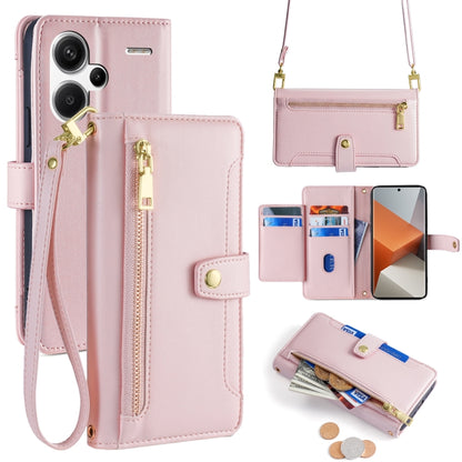 For Xiaomi Redmi Note 13 Pro+ 5G Sheep Texture Cross-body Zipper Wallet Leather Phone Case(Pink) - Note 13 Pro+ Cases by buy2fix | Online Shopping UK | buy2fix