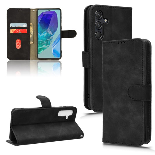 For Samsung Galaxy M55 5G Skin Feel Magnetic Flip Leather Phone Case(Black) - Galaxy Phone Cases by buy2fix | Online Shopping UK | buy2fix