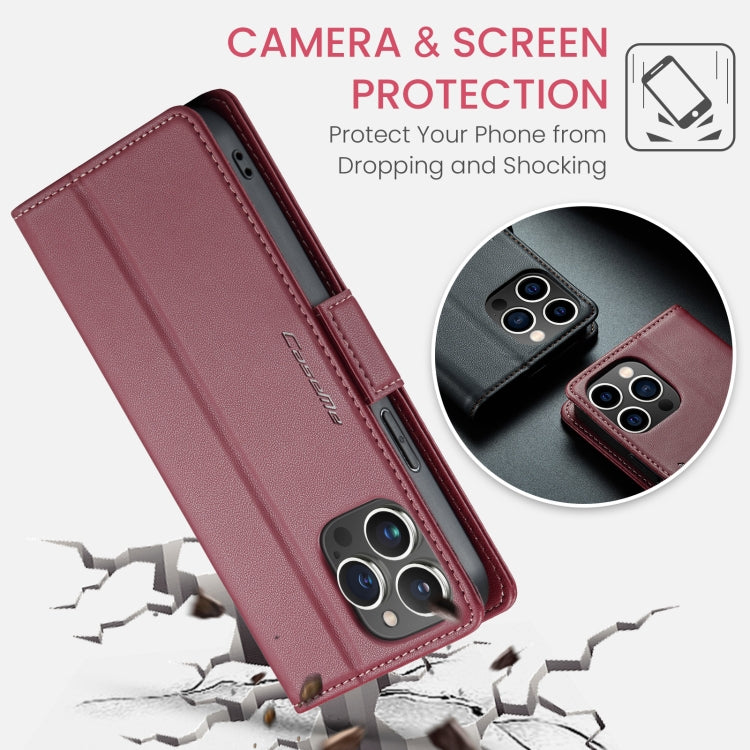 For iPhone 15 Pro CaseMe 023 Butterfly Buckle Litchi Texture RFID Anti-theft Leather Phone Case(Wine Red) - iPhone 15 Pro Cases by CaseMe | Online Shopping UK | buy2fix