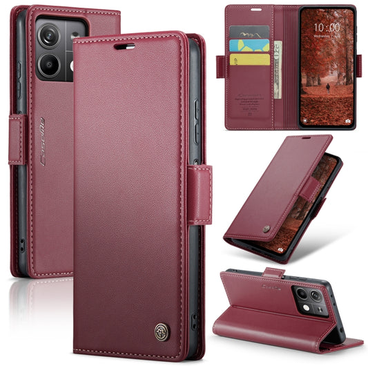 For Xiaomi Redmi Note 13 5G CaseMe 023 Butterfly Buckle Litchi Texture RFID Anti-theft Leather Phone Case(Wine Red) - Xiaomi Cases by CaseMe | Online Shopping UK | buy2fix