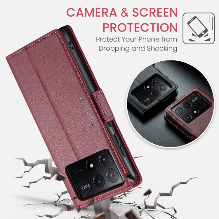 For Xiaomi Poco X6 Pro 5G/Redmi K70E 5G CaseMe 023 Butterfly Buckle Litchi Texture RFID Anti-theft Leather Phone Case(Wine Red) - K70E Cases by CaseMe | Online Shopping UK | buy2fix