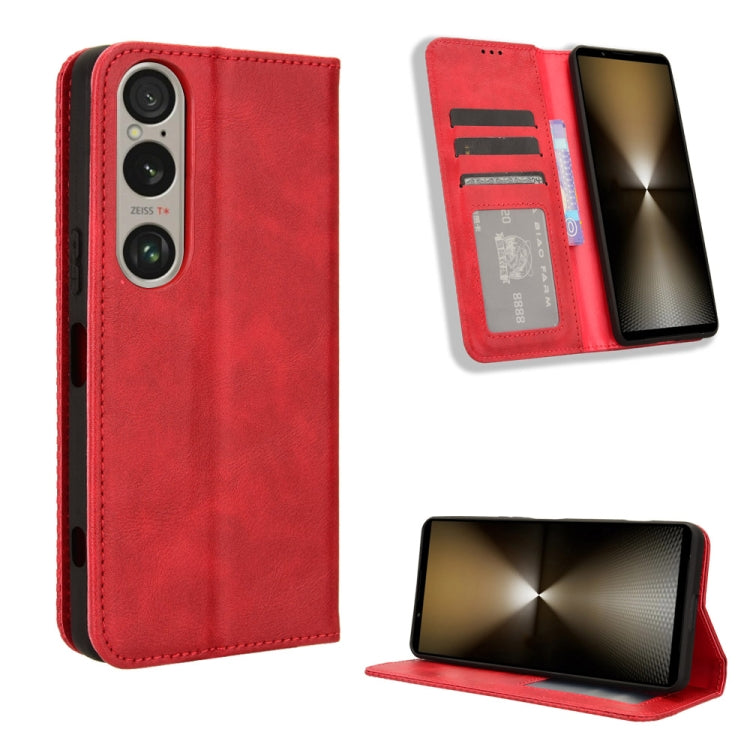 For Sony Xperia 1 VI 2024 Magnetic Buckle Retro Texture Leather Phone Case(Red) - Sony Cases by buy2fix | Online Shopping UK | buy2fix