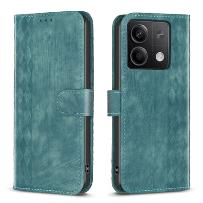 For Xiaomi Redmi Note 13 4G Global Plaid Embossed Leather Phone Case(Green) - Note 13 Cases by buy2fix | Online Shopping UK | buy2fix