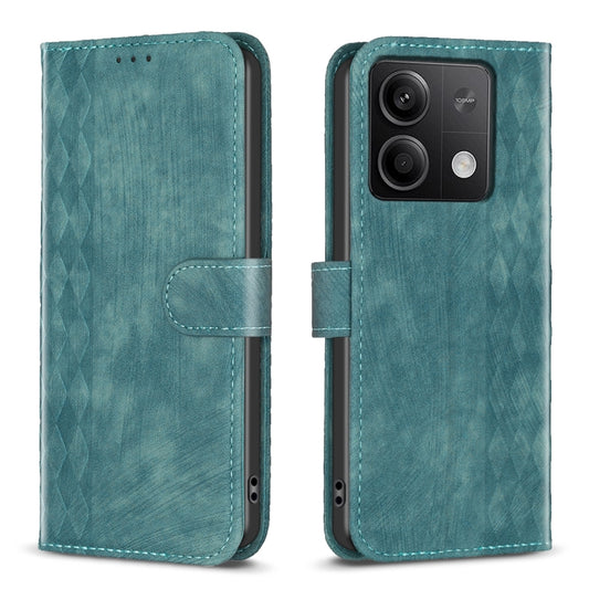 For Xiaomi Redmi Note 13 4G Global Plaid Embossed Leather Phone Case(Green) - Note 13 Cases by buy2fix | Online Shopping UK | buy2fix