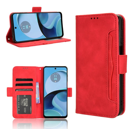 For Motorola Moto G14 4G Skin Feel Calf Texture Card Slots Leather Phone Case(Red) - Motorola Cases by buy2fix | Online Shopping UK | buy2fix