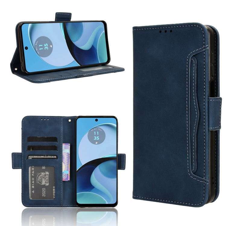 For Motorola Moto G14 4G Skin Feel Calf Texture Card Slots Leather Phone Case(Blue) - Motorola Cases by buy2fix | Online Shopping UK | buy2fix