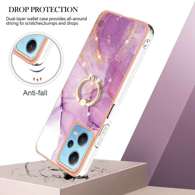For Xiaomi Redmi Note 12 5G Global/Poco X5 5G Electroplating Marble IMD TPU Phone Case with Ring Holder(Purple 001) - Xiaomi Cases by buy2fix | Online Shopping UK | buy2fix