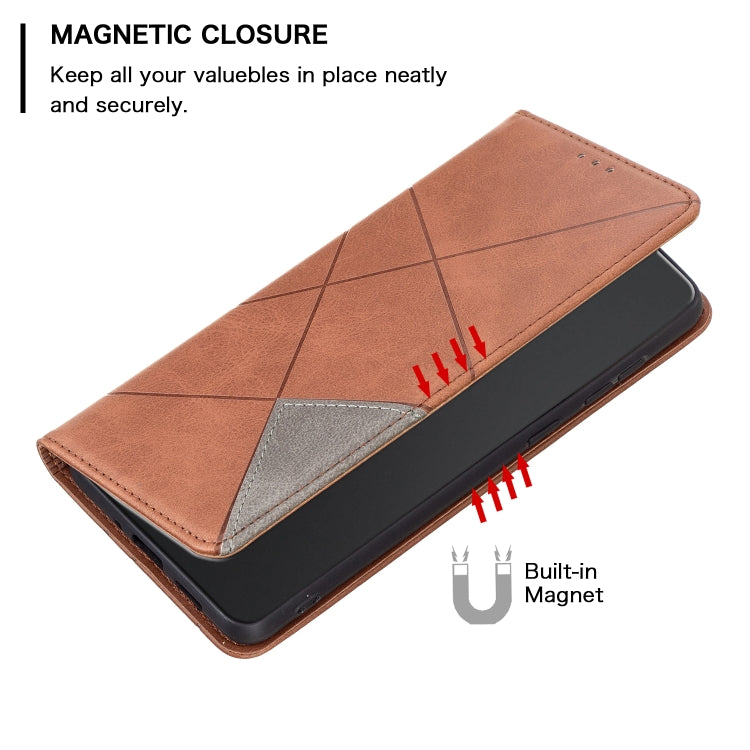 For Xiaomi Redmi Note 12S 4G / Note 11  Rhombus Texture Magnetic Leather Phone Case(Brown) - Xiaomi Cases by buy2fix | Online Shopping UK | buy2fix