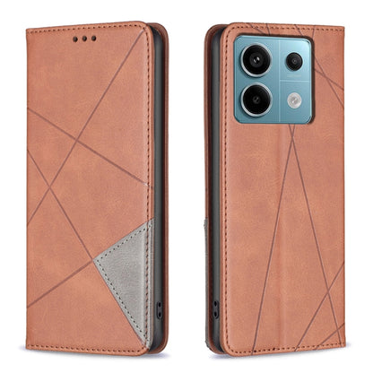 For Xiaomi Redmi Note 13 Pro 4G Global Rhombus Texture Magnetic Leather Phone Case(Brown) - Note 13 Pro Cases by buy2fix | Online Shopping UK | buy2fix