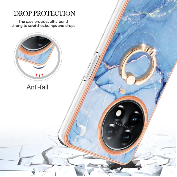 For OnePlus 11 Electroplating Marble Dual-side IMD Phone Case with Ring(Blue 018) - OnePlus Cases by buy2fix | Online Shopping UK | buy2fix