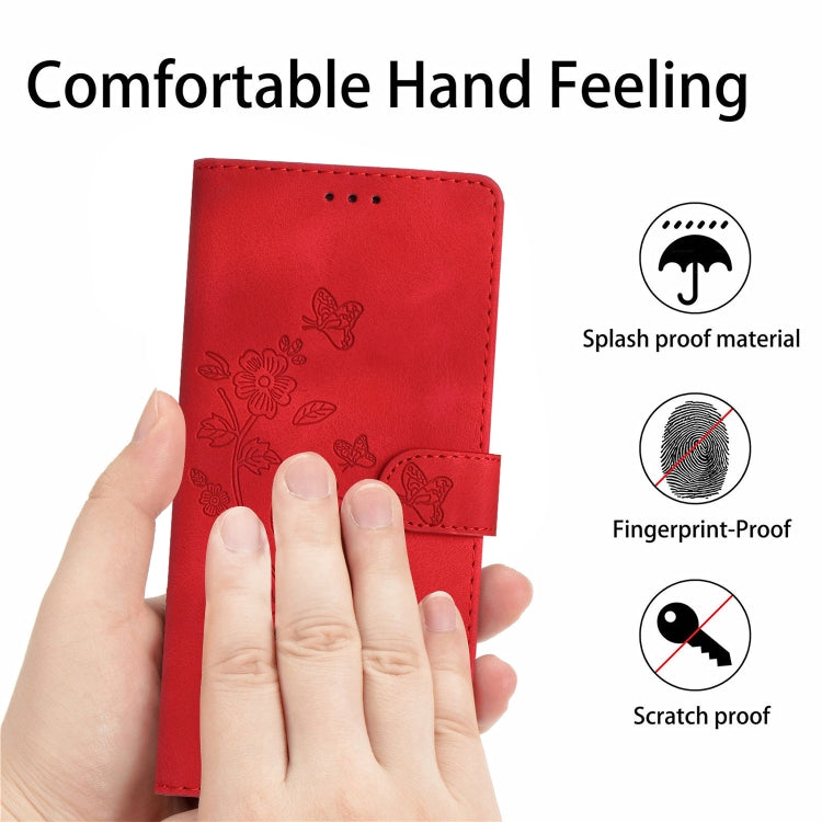 For iPhone 16 Plus Flower Butterfly Embossing Pattern Leather Phone Case(Red) - iPhone 16 Plus Cases by buy2fix | Online Shopping UK | buy2fix