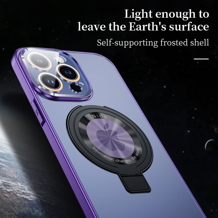 For iPhone 14 Metal Paint Frosted PC MagSafe Phone Case with Lens Film(Deep Purple) - iPhone 14 Cases by buy2fix | Online Shopping UK | buy2fix