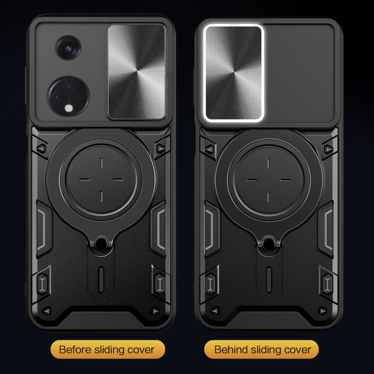 For OPPO Reno8 T 5G CD Texture Sliding Camshield Magnetic Holder Phone Case(Black) - OPPO Cases by buy2fix | Online Shopping UK | buy2fix