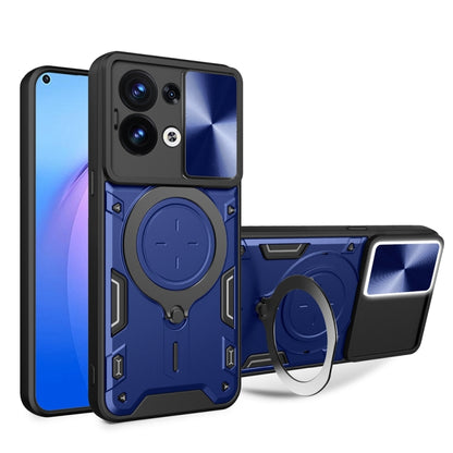 For OPPO Reno8 5G CD Texture Sliding Camshield Magnetic Holder Phone Case(Blue) - OPPO Cases by buy2fix | Online Shopping UK | buy2fix