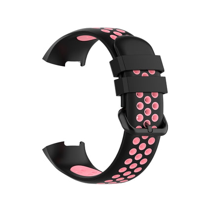 For Fitbit Charge 4 / Charge 3 / Charge 3 SE Watch Button Two Colors Silicone Replacement Strap Watchband(Black Pink) - Watch Bands by buy2fix | Online Shopping UK | buy2fix