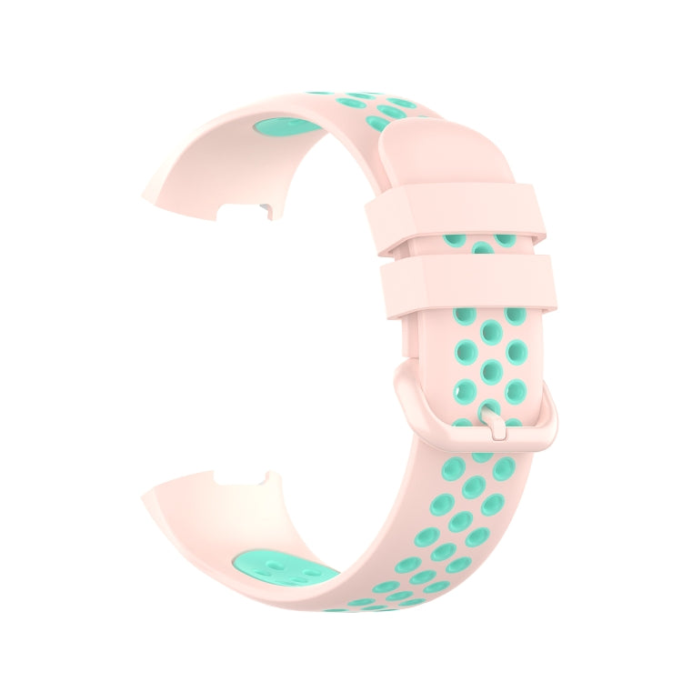 For Fitbit Charge 4 / Charge 3 / Charge 3 SE Watch Button Two Colors Silicone Replacement Strap Watchband(Light Pink Teal) - Watch Bands by buy2fix | Online Shopping UK | buy2fix