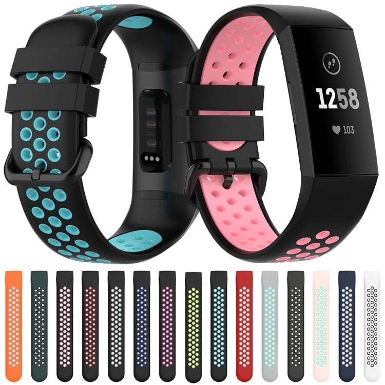 For Fitbit Charge 4 / Charge 3 / Charge 3 SE Watch Button Two Colors Silicone Replacement Strap Watchband(Light Pink Teal) - Watch Bands by buy2fix | Online Shopping UK | buy2fix