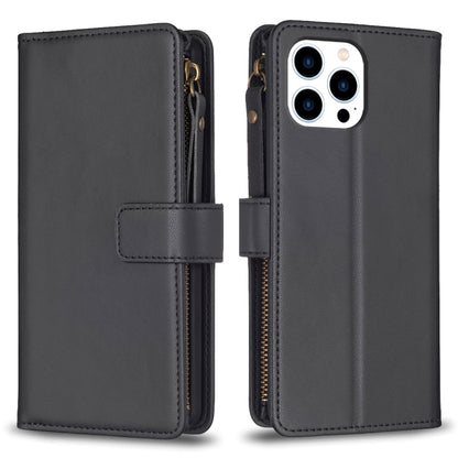 For iPhone 16 Pro Max 9 Card Slots Zipper Wallet Leather Flip Phone Case(Black) - iPhone 16 Pro Max Cases by buy2fix | Online Shopping UK | buy2fix