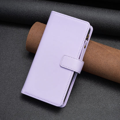 For iPhone 16 Pro Max 9 Card Slots Zipper Wallet Leather Flip Phone Case(Light Purple) - iPhone 16 Pro Max Cases by buy2fix | Online Shopping UK | buy2fix