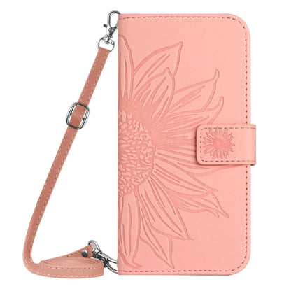 For iPhone 16 Pro Max Skin Feel Sun Flower Embossed Flip Leather Phone Case with Lanyard(Pink) - iPhone 16 Pro Max Cases by buy2fix | Online Shopping UK | buy2fix