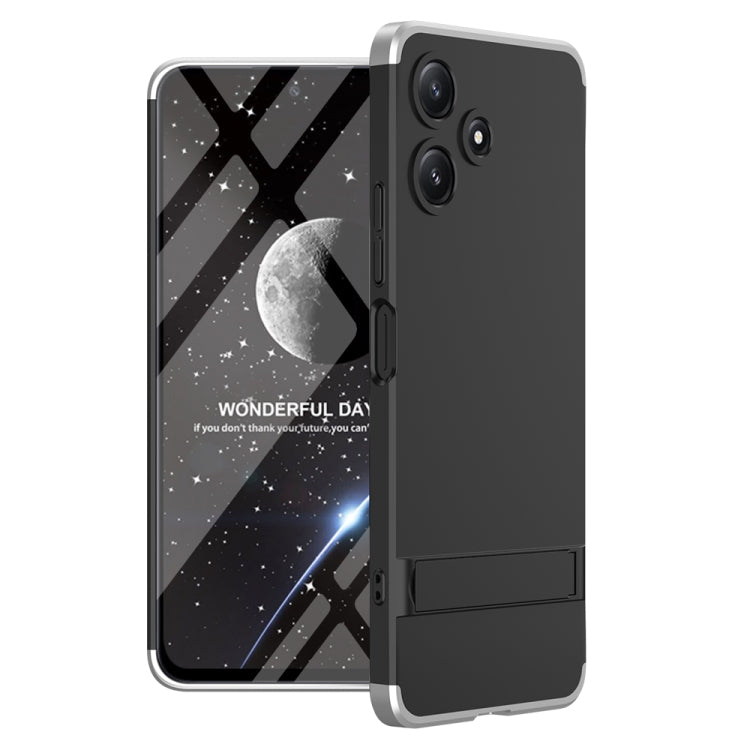 For Xiaomi Redmi 12 5G GKK Three Stage Splicing Full Coverage PC Phone Case with Stand(Black Silver) - Xiaomi Cases by GKK | Online Shopping UK | buy2fix