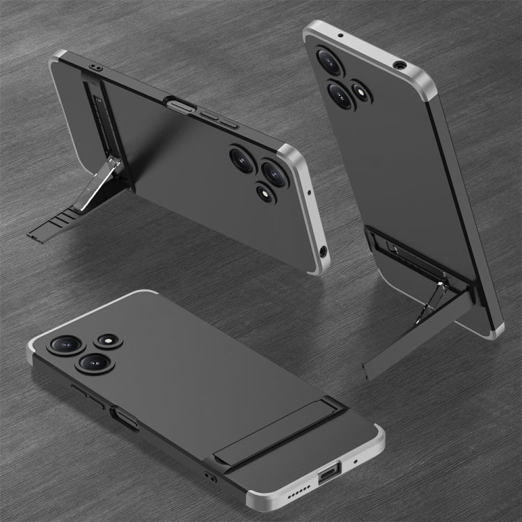 For Xiaomi Redmi 12 5G GKK Three Stage Splicing Full Coverage PC Phone Case with Stand(Black Silver) - Xiaomi Cases by GKK | Online Shopping UK | buy2fix