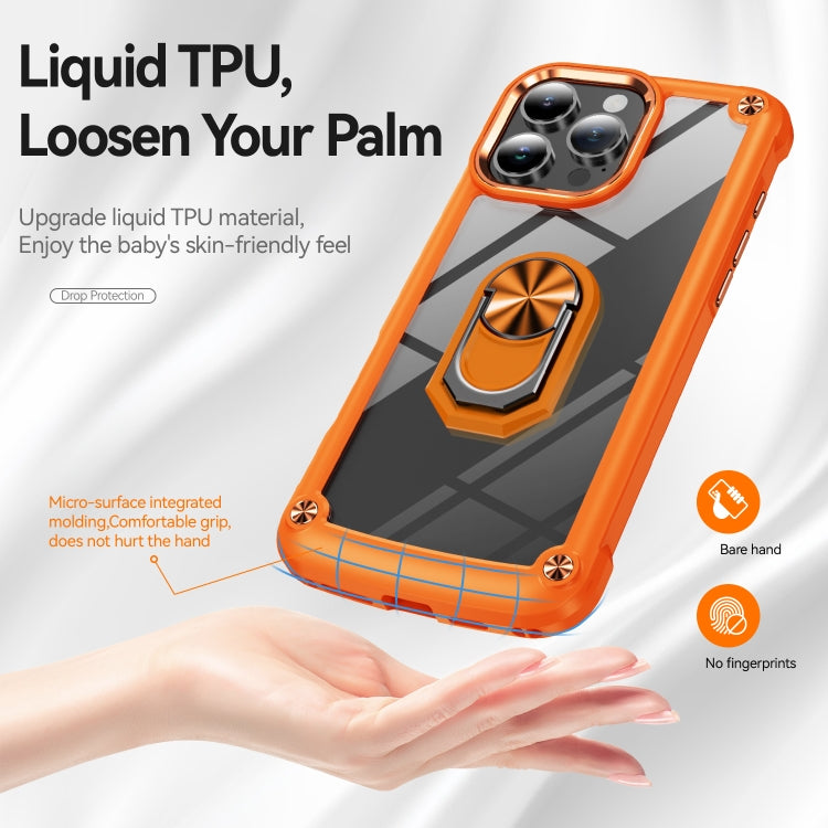 For iPhone 16 Pro TPU + PC Lens Protection Phone Case with Ring Holder(Orange) - iPhone 16 Pro Cases by buy2fix | Online Shopping UK | buy2fix