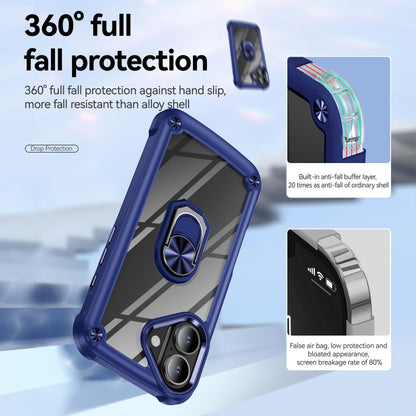 For iPhone 16 TPU + PC Lens Protection Phone Case with Ring Holder(Blue) - iPhone 16 Cases by buy2fix | Online Shopping UK | buy2fix