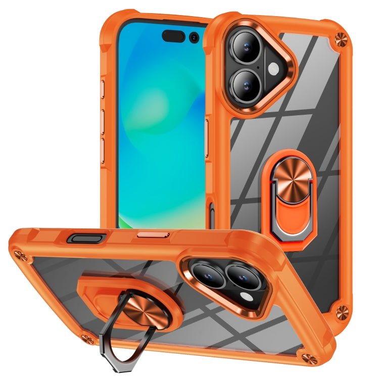 For iPhone 16 TPU + PC Lens Protection Phone Case with Ring Holder(Orange) - iPhone 16 Cases by buy2fix | Online Shopping UK | buy2fix