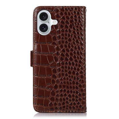 For iPhone 16 Crocodile Top Layer Cowhide Leather Phone Case(Brown) - iPhone 16 Cases by buy2fix | Online Shopping UK | buy2fix