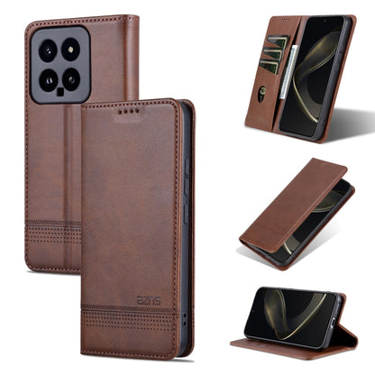 For Xiaomi 14 AZNS Magnetic Calf Texture Flip Leather Phone Case(Dark Brown) - 14 Cases by AZNS | Online Shopping UK | buy2fix