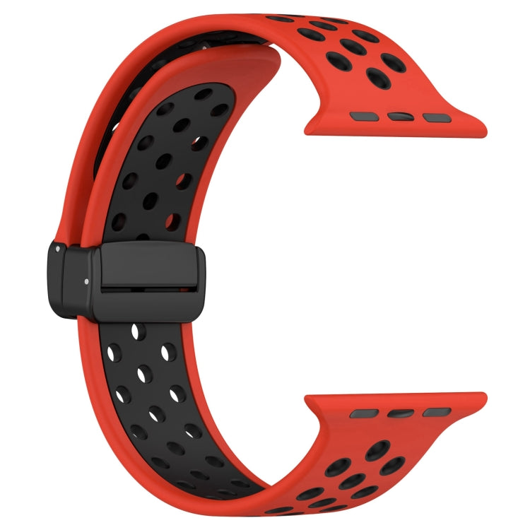 For Apple Watch 7 41mm Magnetic Buckle Silicone Watch Band(Red Black) - Watch Bands by buy2fix | Online Shopping UK | buy2fix