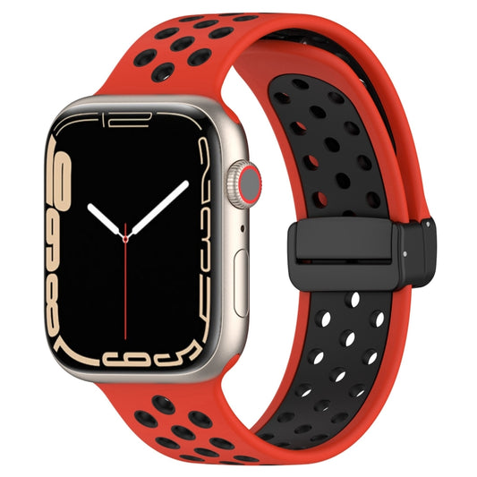 For Apple Watch 4 40mm Magnetic Buckle Silicone Watch Band(Red Black) - Watch Bands by buy2fix | Online Shopping UK | buy2fix