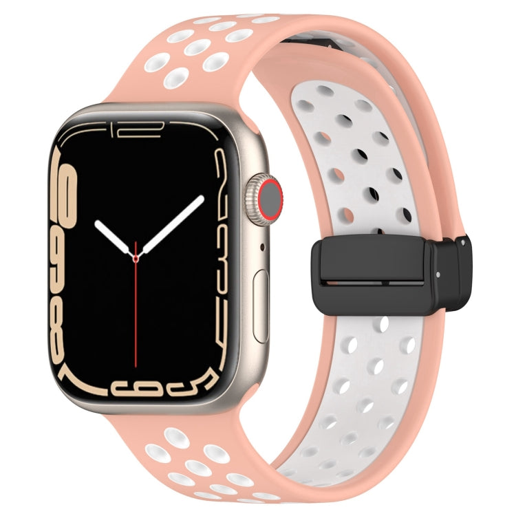 For Apple Watch 42mm Magnetic Buckle Silicone Watch Band(Pink White) - Watch Bands by buy2fix | Online Shopping UK | buy2fix