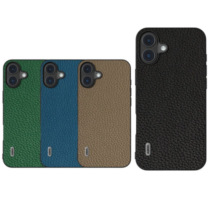 For iPhone 16 Plus ABEEL Genuine Leather Litchi Texture Phone Case(Green) - iPhone 16 Plus Cases by buy2fix | Online Shopping UK | buy2fix