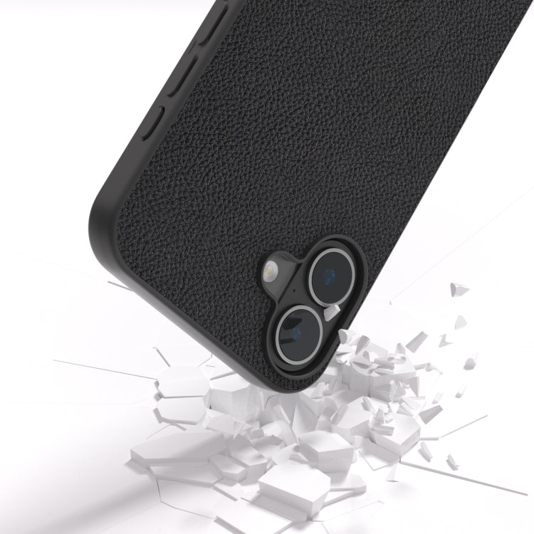 For iPhone 16 ABEEL Genuine Leather + PC Litchi Texture Phone Case(Black) - iPhone 16 Cases by buy2fix | Online Shopping UK | buy2fix