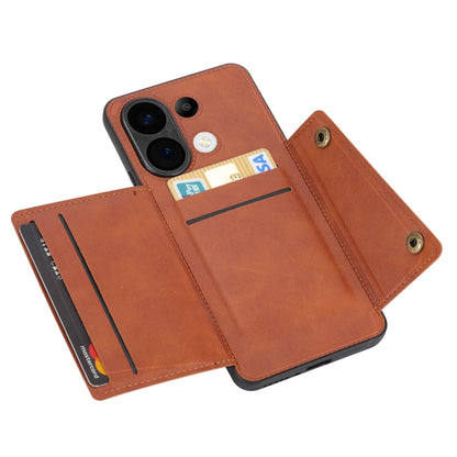 For Xiaomi Redmi Note 13 4G Global Double Buckle Card Slots Magnetic Phone Case(Brown) - Note 13 Cases by buy2fix | Online Shopping UK | buy2fix