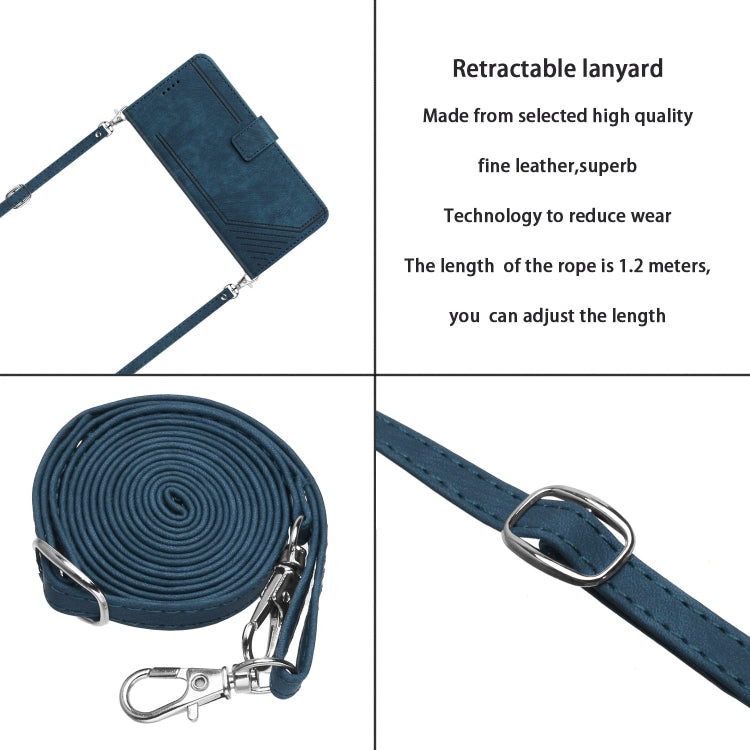 For Xiaomi Redmi K70 / K70 Pro Skin Feel Stripe Pattern Leather Phone Case with Long Lanyard(Blue) - K70 Pro Cases by buy2fix | Online Shopping UK | buy2fix