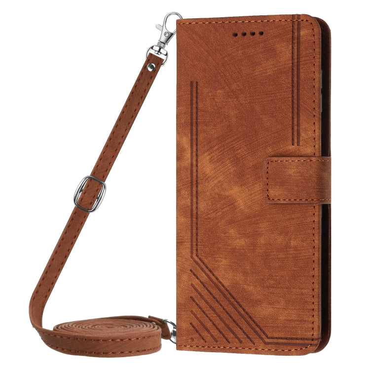 For Infinix Zero 30 5G Skin Feel Stripe Pattern Leather Phone Case with Lanyard(Brown) - Infinix Cases by buy2fix | Online Shopping UK | buy2fix