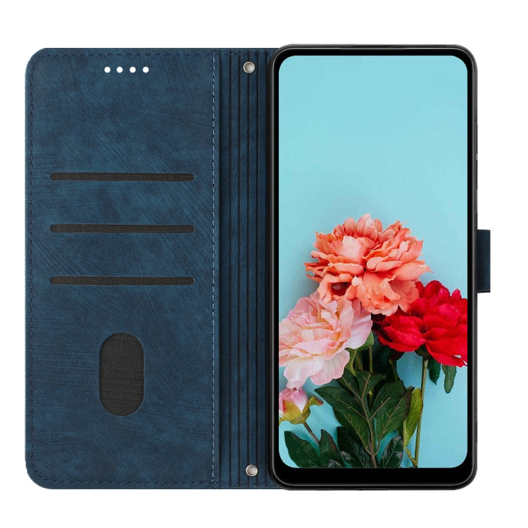 For Infinix Zero 30 5G Skin Feel Stripe Pattern Leather Phone Case with Lanyard(Blue) - Infinix Cases by buy2fix | Online Shopping UK | buy2fix