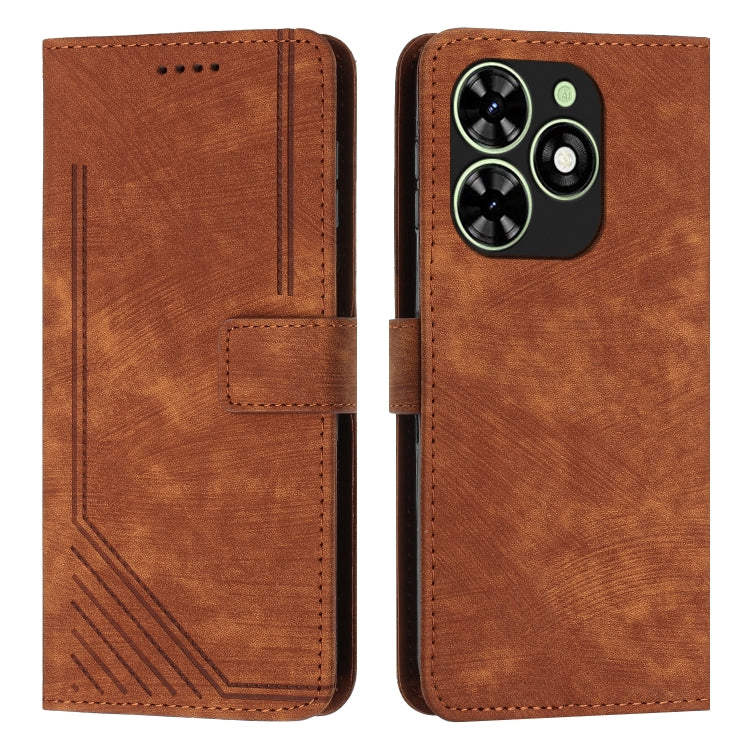 For Infinix Smart 8 Skin Feel Stripe Pattern Leather Phone Case with Lanyard(Brown) - Infinix Cases by buy2fix | Online Shopping UK | buy2fix