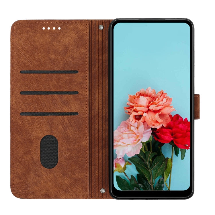 For Infinix Smart 8 Skin Feel Stripe Pattern Leather Phone Case with Lanyard(Brown) - Infinix Cases by buy2fix | Online Shopping UK | buy2fix
