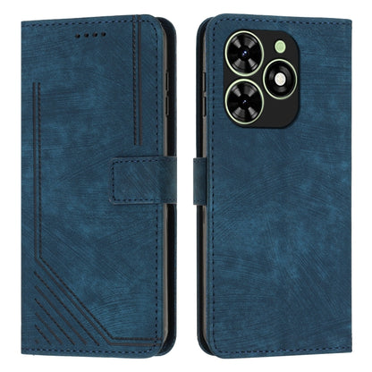 For Infinix Smart 8 Skin Feel Stripe Pattern Leather Phone Case with Lanyard(Blue) - Infinix Cases by buy2fix | Online Shopping UK | buy2fix