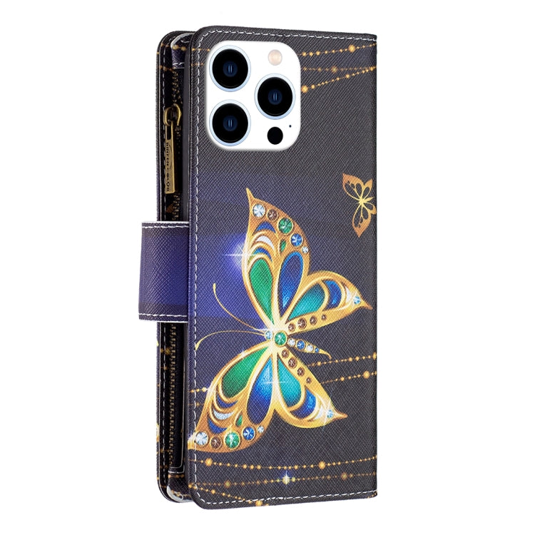 For iPhone 16 Pro Colored Drawing Pattern Zipper Phone Leather Case(Big Butterfly) - iPhone 16 Pro Cases by buy2fix | Online Shopping UK | buy2fix